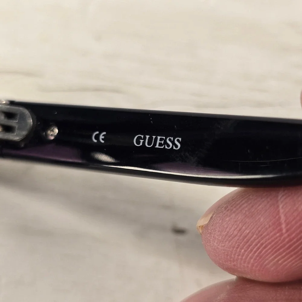 Guess GUF 128 BLK-35A Sunglasses Black Rectangular Frame Silver Logo 56-18-140